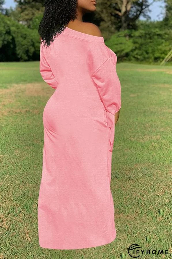 Pure Color Knotted Long Sleeve Casual Pocket Maxi Dress Plus Size | IFYHOME