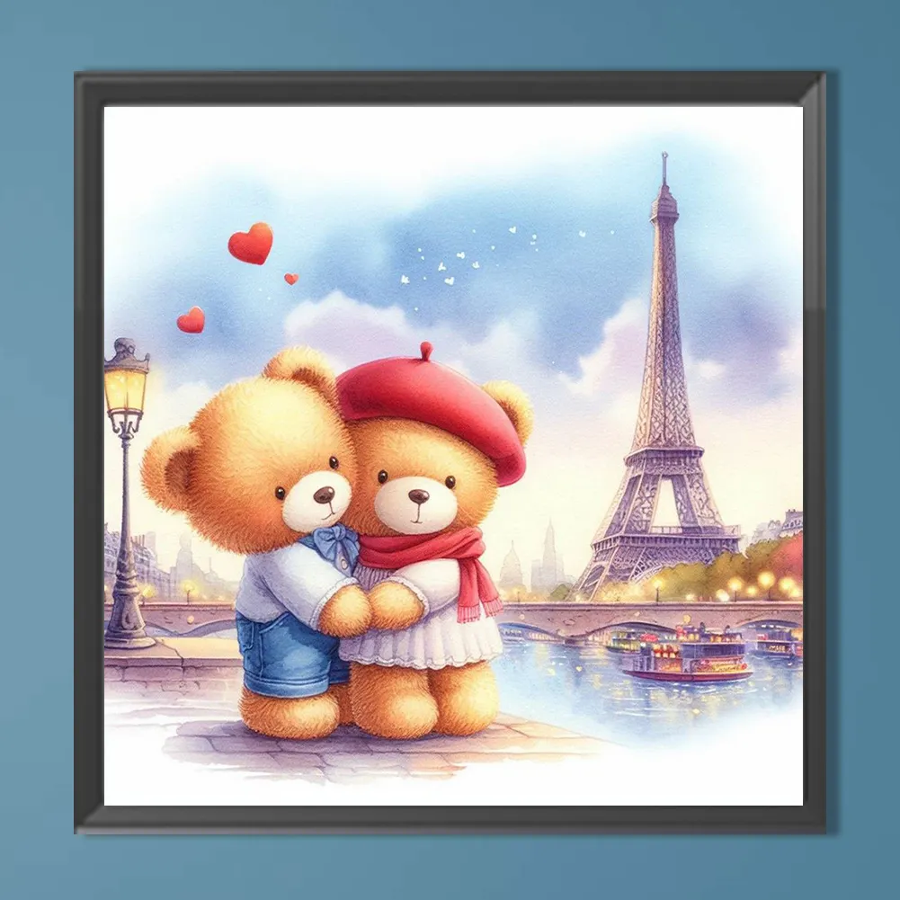 Diamond Painting - Full Round Drill - Couple Bear Eiffel Tower(Canvas|40*40cm)