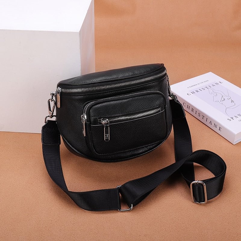 Brand Design Genuine Leather Crossbody Bags For Women 2021 Luxury Solid Color Shoulder Handbag Black Cross Body Saddle Bag