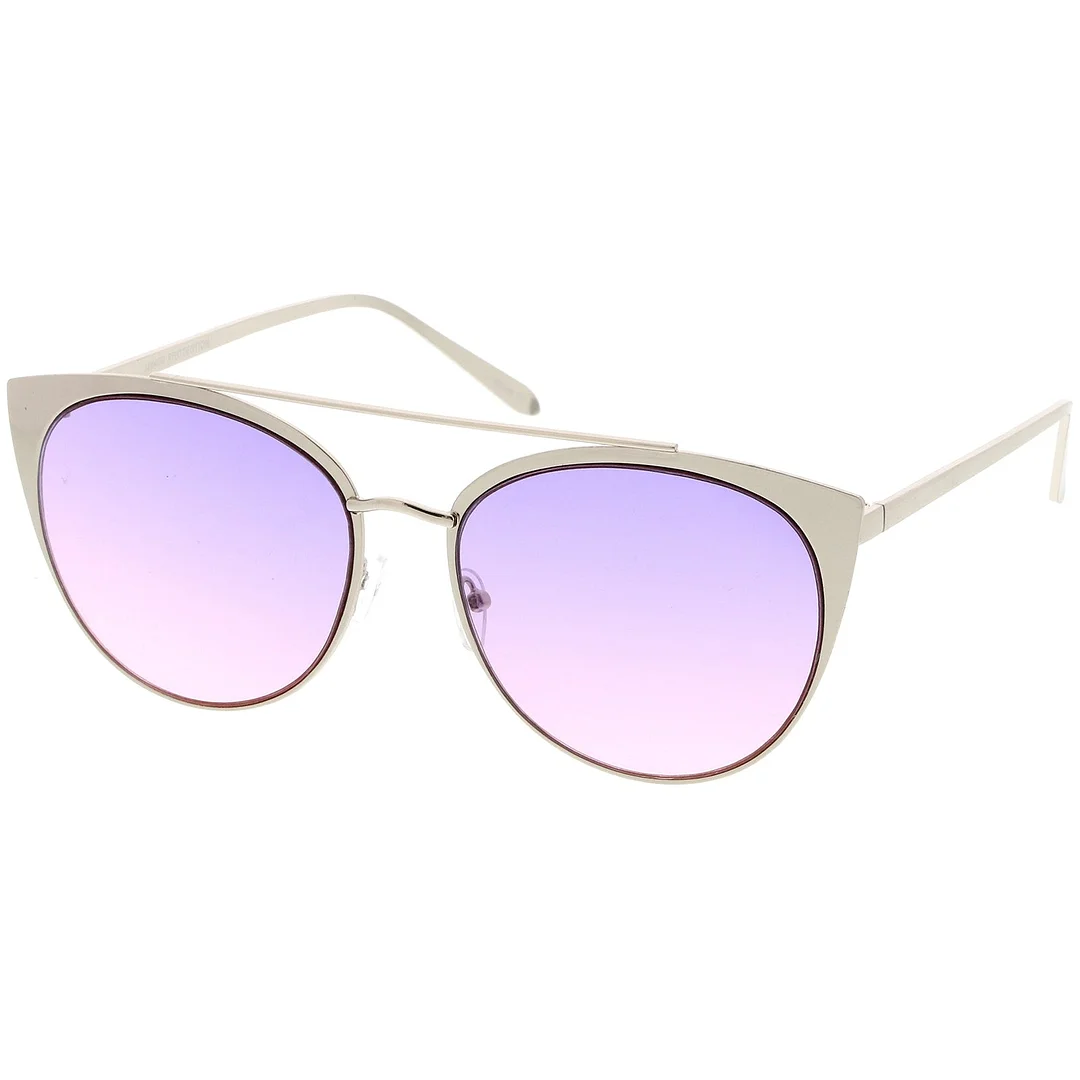 Women's Oversize Metal Crossbar Colored Flat Lens Cat Eye glasses 61mm