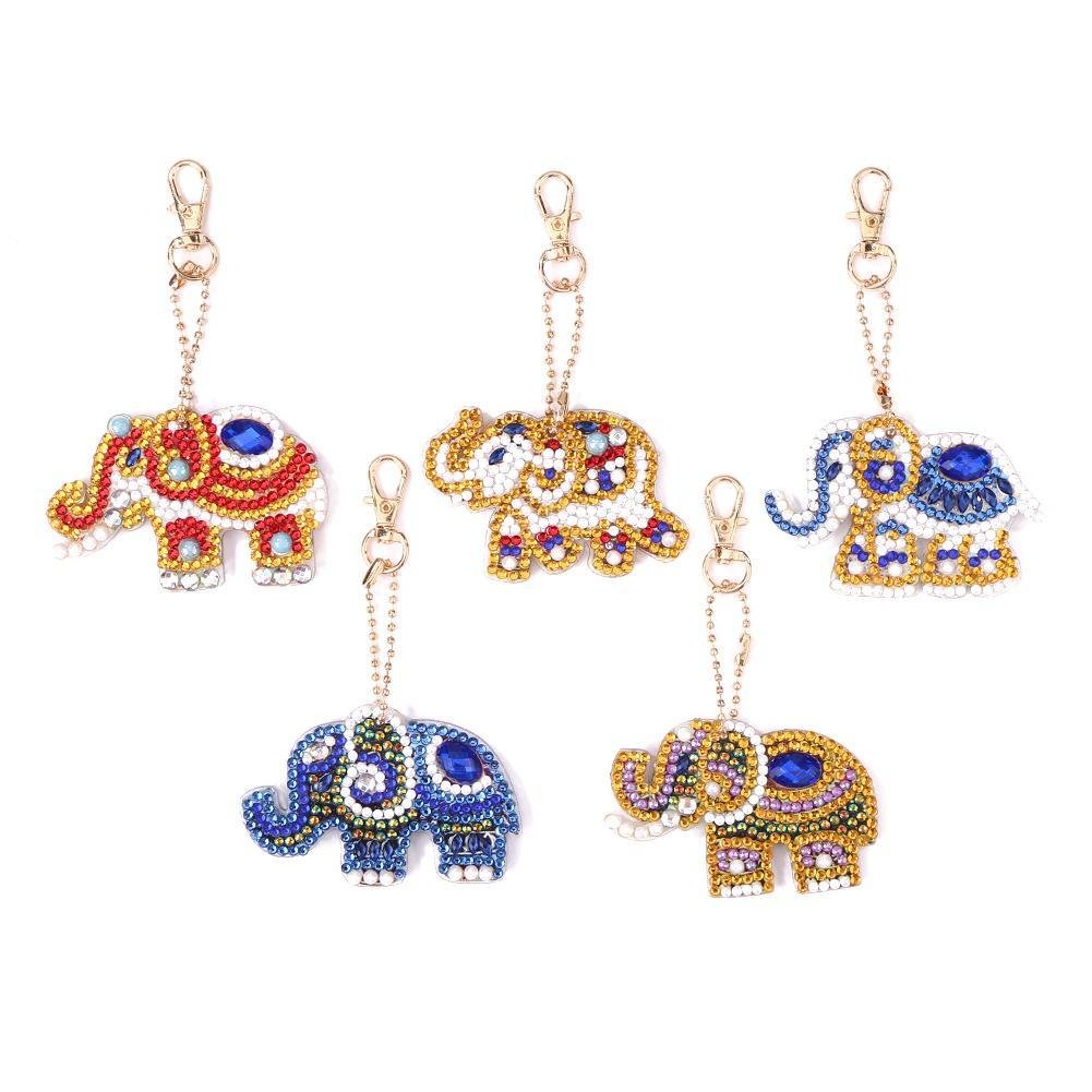 5pcs DIY Elephant Full Drill Special Shaped Diamond Painting Keychain Gifts