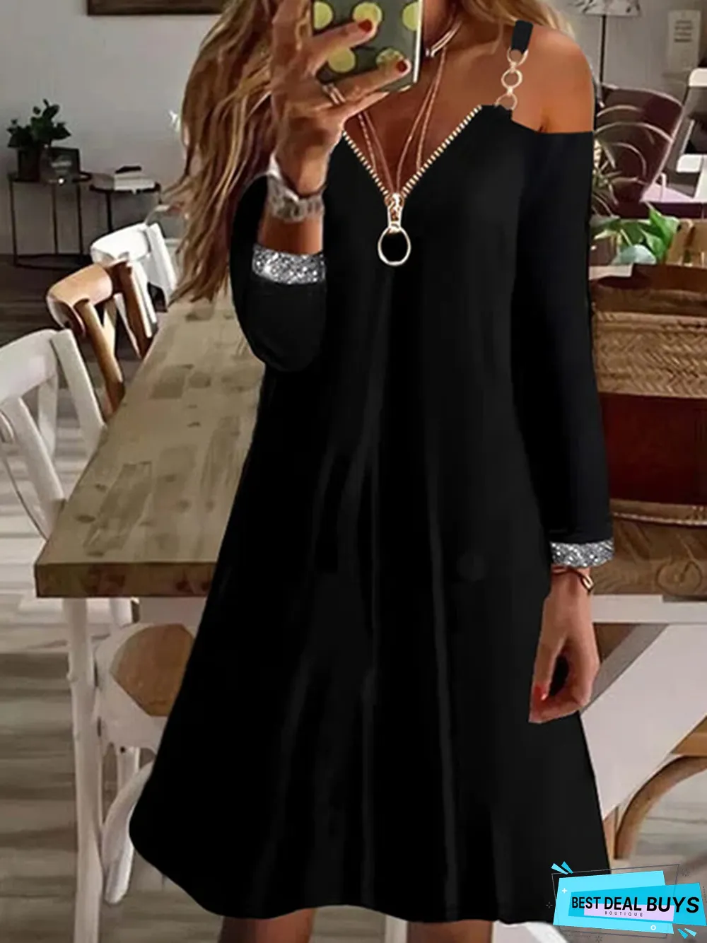 Casual Long sleeve V neck Dress