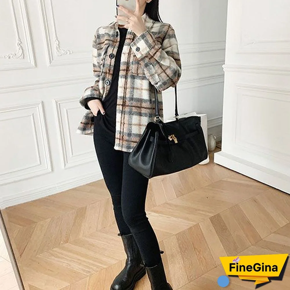 Dyed Pocket Overshirt Check Wool Blend Shirt Jacket