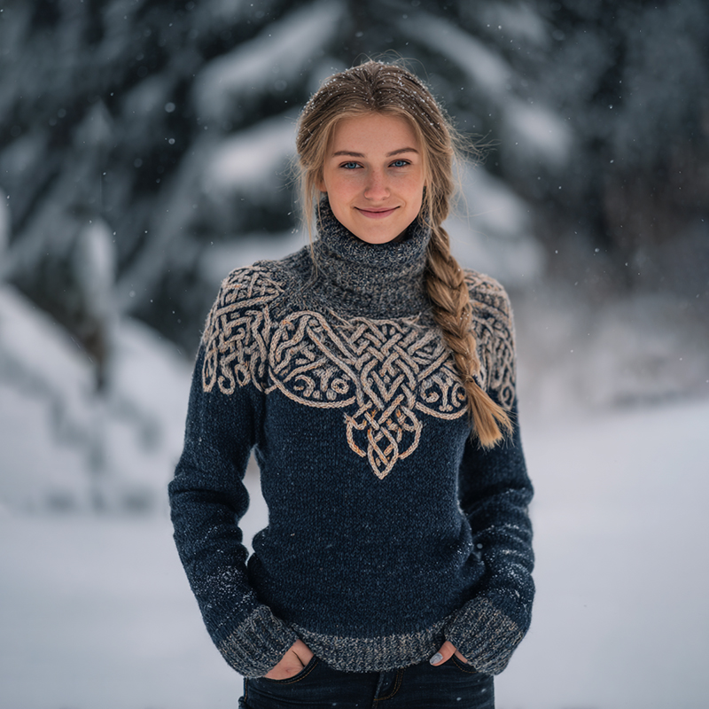 Women's Viking Celtic Knot Pattern Knit Turtleneck Sweater elevenforest