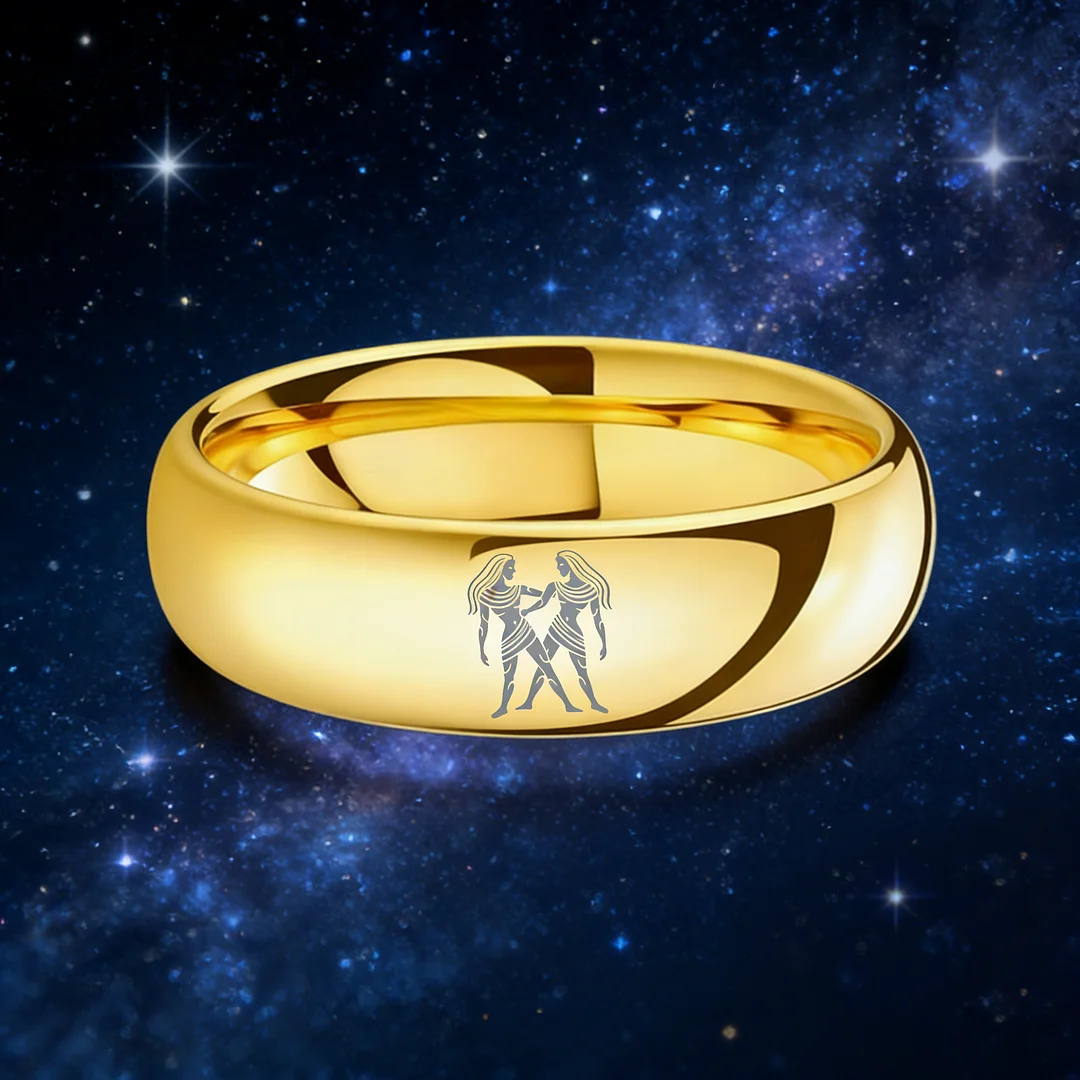 Womens Or Mens Gemini Tungsten Carbide Wedding Rings Gold Domed Top Couples Bands 4MM 6MM 8MM Width