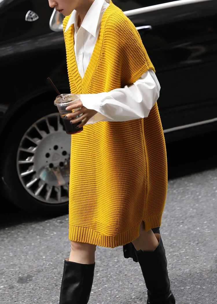 Yellow V Neck Waist Tie Up Dress