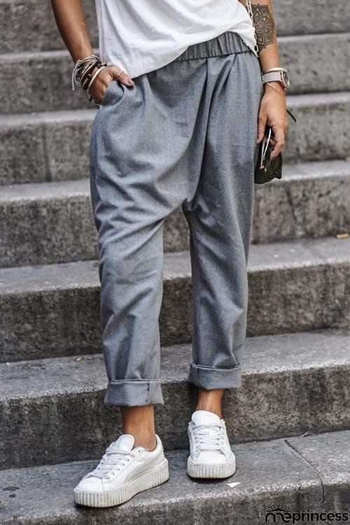 Pockets Elastic Loose Pants