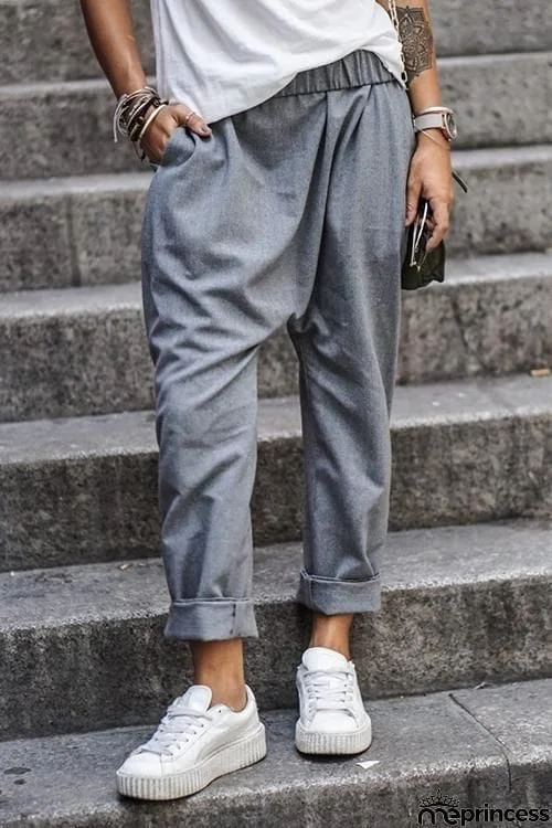 Pockets Elastic Loose Pants