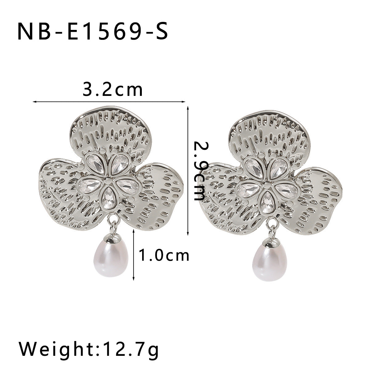 Stainless Steel French Retro Palace Style Clover Earrings Versatile Diamond Pearl Flower Earrings For Women