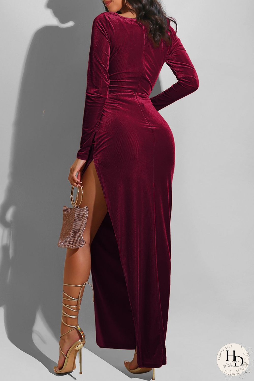 Black Fashion Sexy Solid Slit Square Collar Long Sleeve Dresses