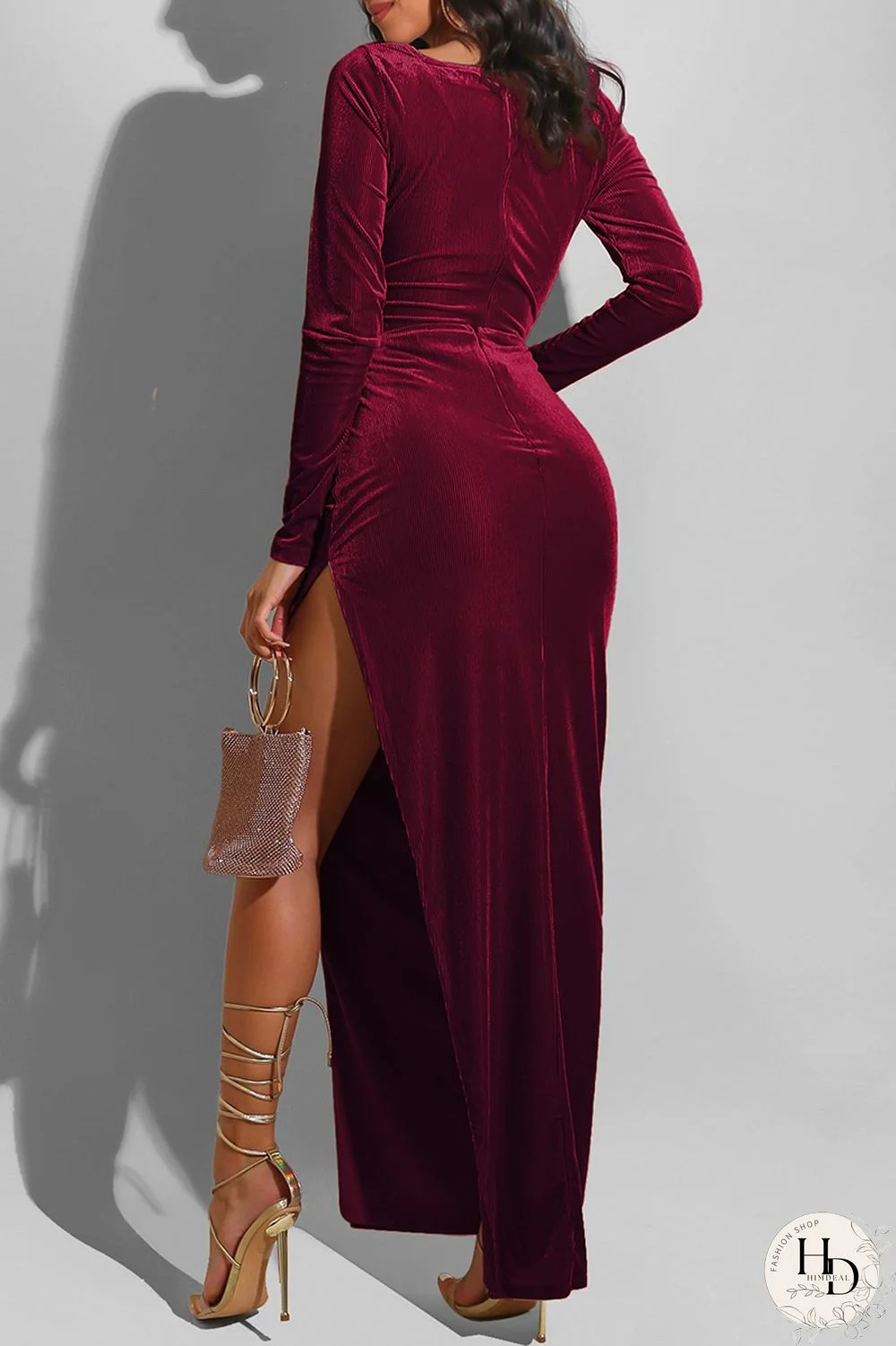 Black Fashion Sexy Solid Slit Square Collar Long Sleeve Dresses