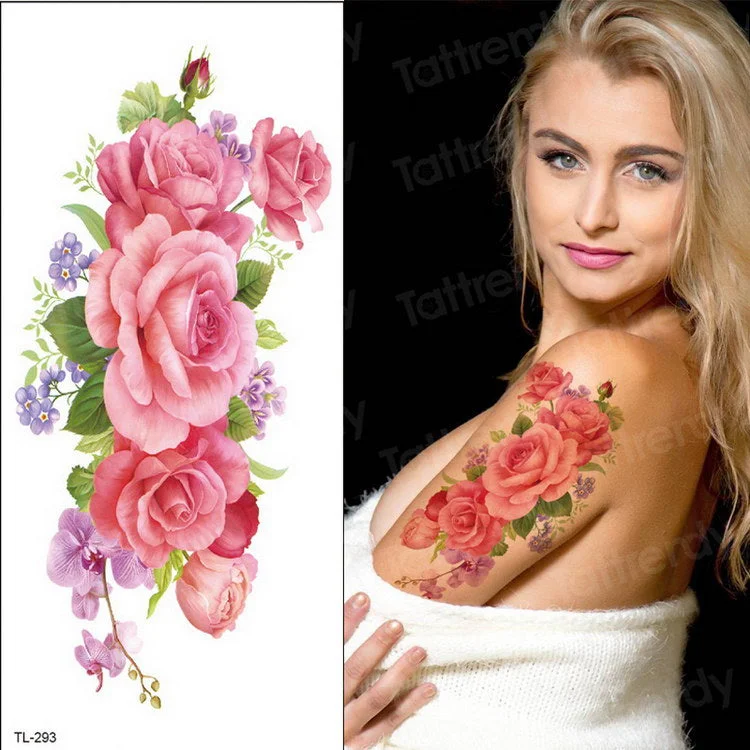 waterproof tattoo temporary sticker tattoo flower water transfer rose temporary tattoos on the body art girls bikini stickers