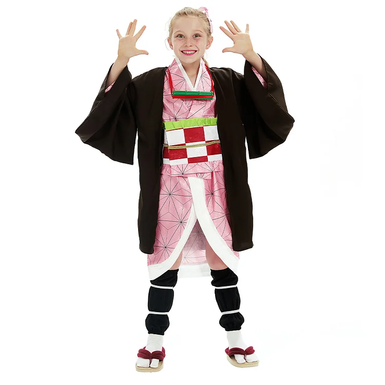 Demon Slayer: Kimetsu no Yaiba Kids Kimono Outfits Kamado Nezuko Halloween Carnival Suit Cosplay Costume