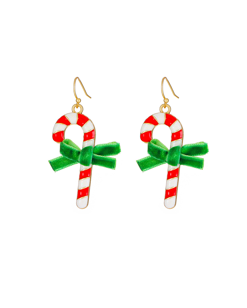 1 pair Christmas Bowknot Candy Cane Earrings