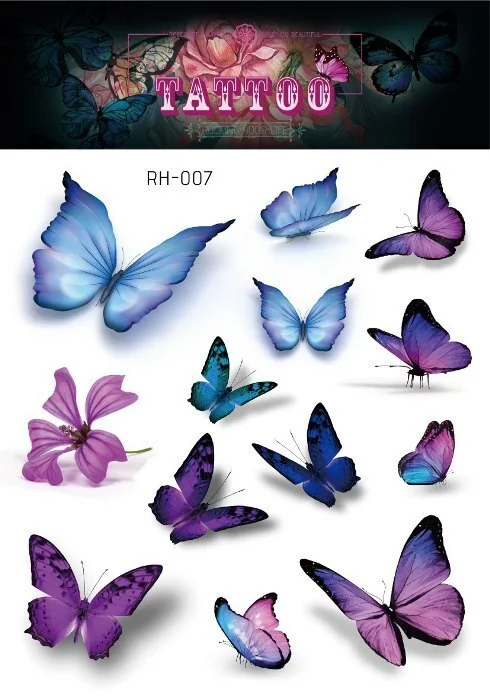 24 Kinds 3D Butterfly Tattoo Flowers Watercolor Temporary Body Art Sticker Disposable Make Up Concealer tatouage temporaire