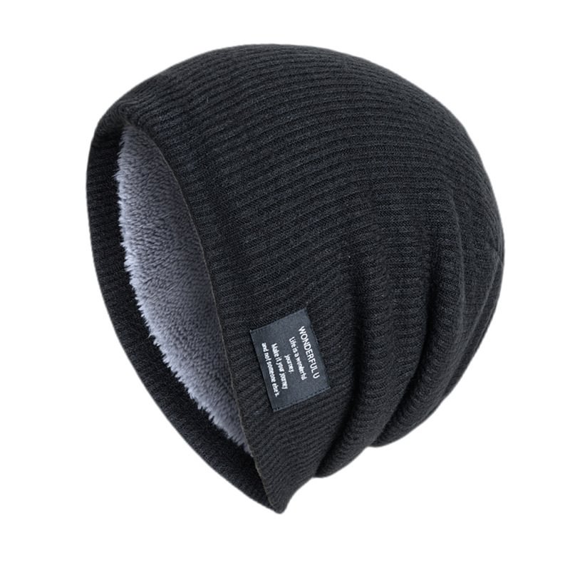 Men's fleece knitted hat autumn and winter outdoor solid color windproof warm hat