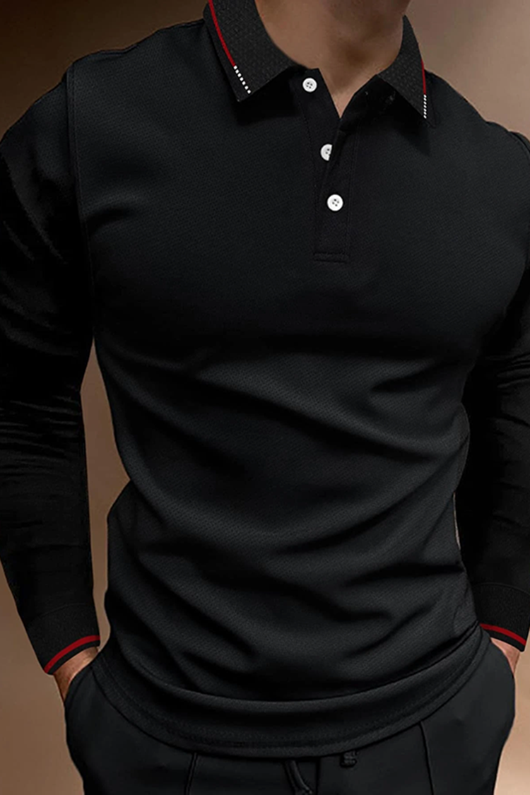Tiboyz Men Contrast Trim Long Sleeve Polo Shirt