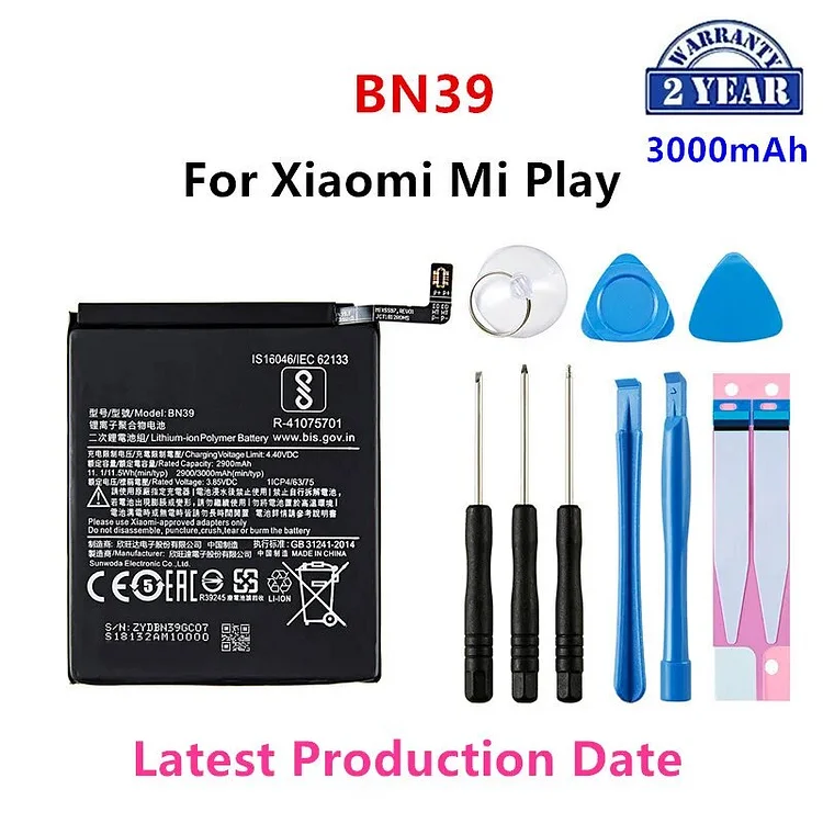 100% Orginal BN39 3000mAh Battery For Xiaomi Mi Play BN39 High Quality Phone Replacement Batteries +Tools