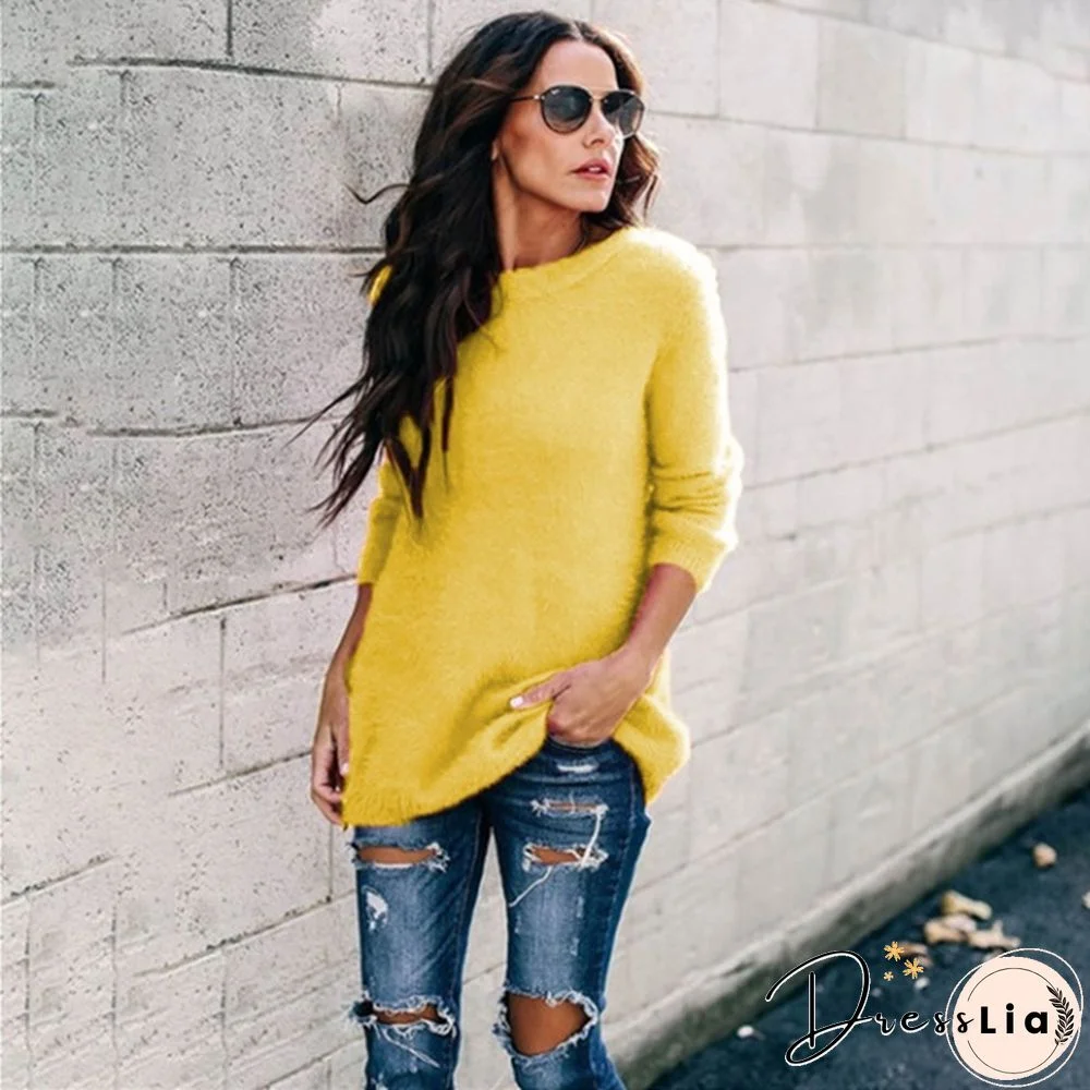 New Women Sweater Autumn And Winter Fashion Casual Round Neck Long Sleeve Knitted Sweaters Top Plus Size