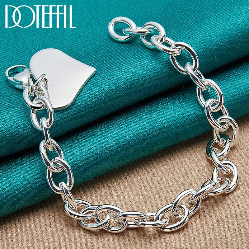 925 Sterling Silver Heart Love Pendant Bracelet Chain For Woman Man Jewelry