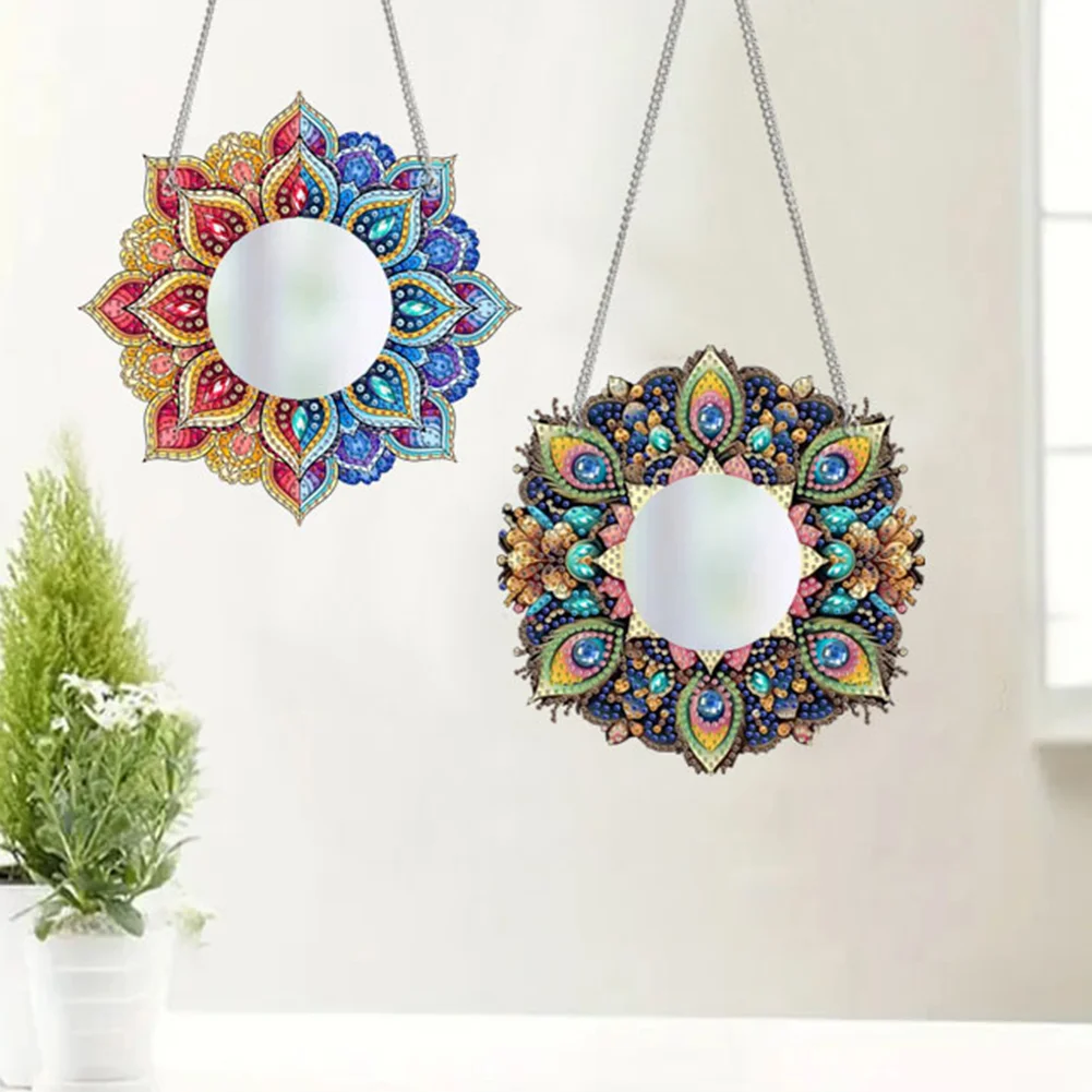2D Flat DIY Flowers Hanging Mirror Diamond Art Kits Wall Door Decoration