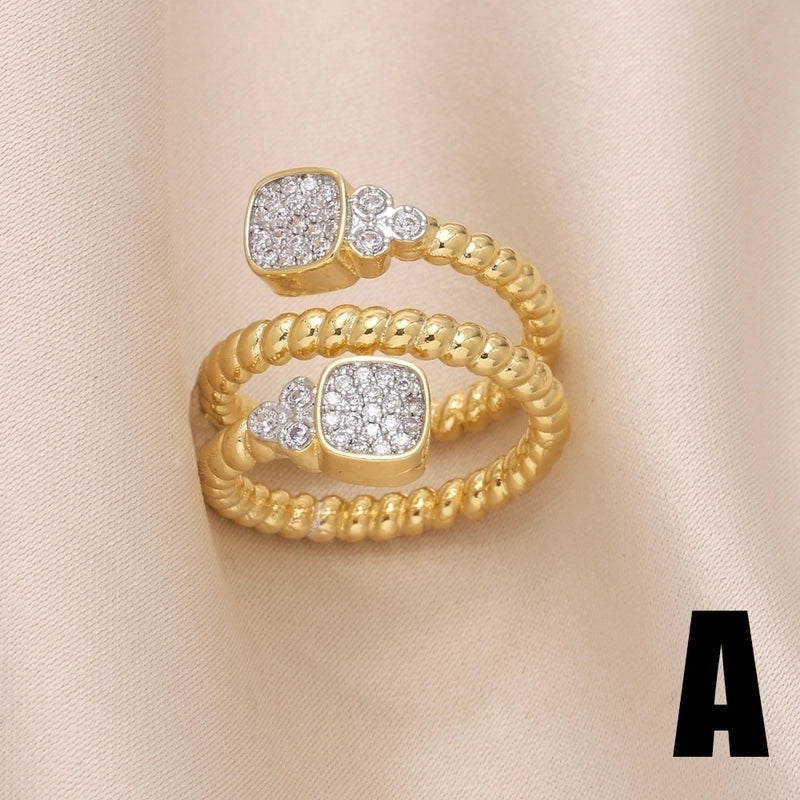 Copper Gold Plated Modern Style Minimalist Plating Inlay Irregular Zircon Open Rings