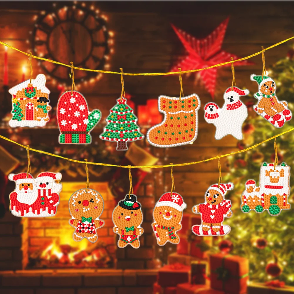 12Pcs DIY Acrylic Christmas Hanging Diamond Painting Art Kits for Christmas Tree