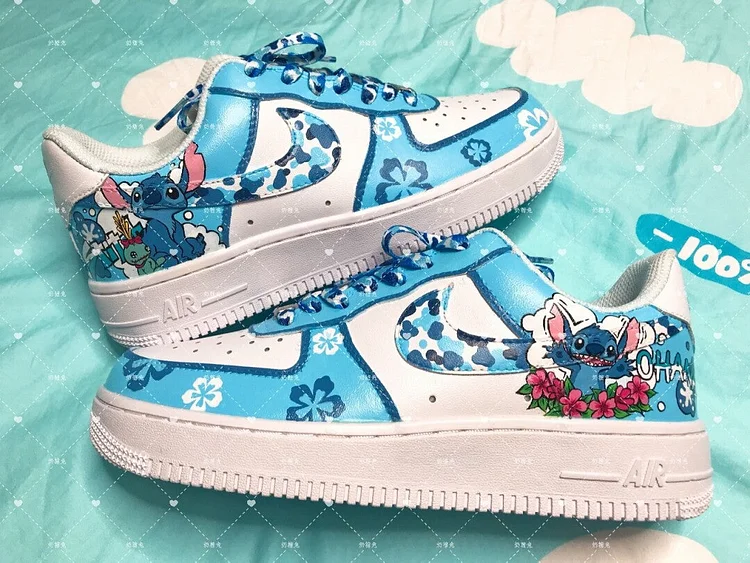 Custom Hand-Painted Sneakers- "Blue Stitch"