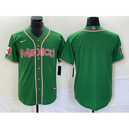 Men's Mexico Baseball Blank 2023 Green World Baseball Classic Stitched Jersey NQU6