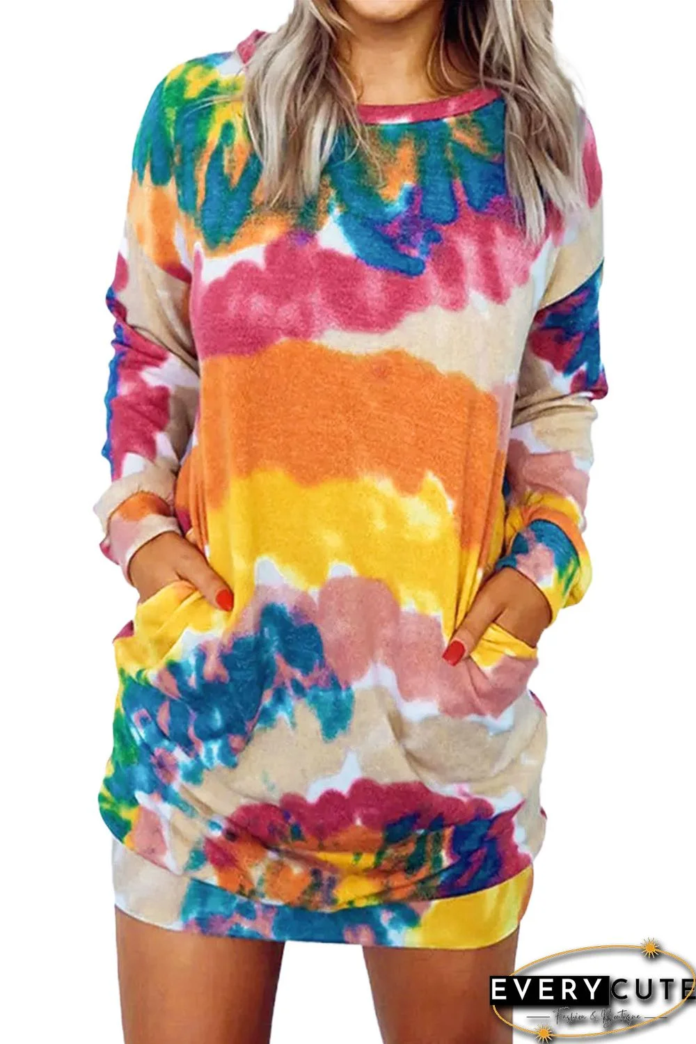 Multicolor Tie Dye Pocketed T Shirt Mini Dress