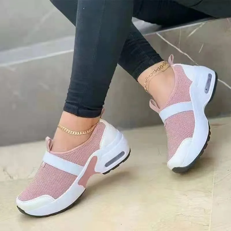 Qengg New Women's Casual Shoes Platform Color Matching Color Flats Ladies Shoes Casual Breathable Wedges Ladies Walking Sneakers