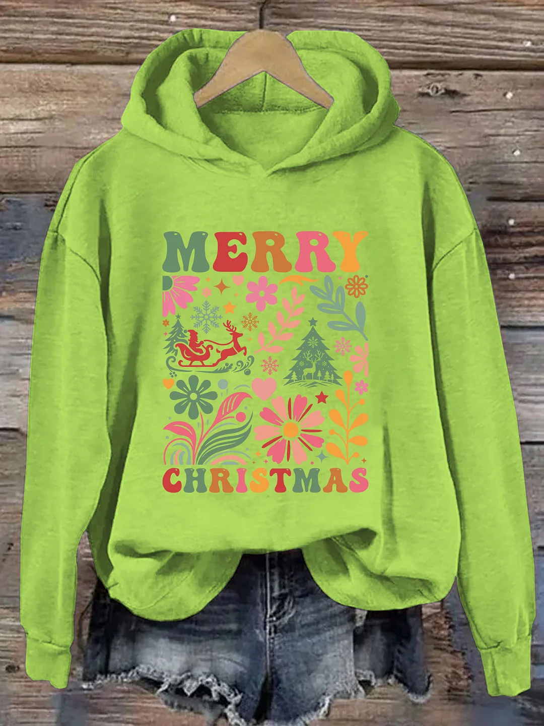 Merry Christmas Boho Flowers Hoodie