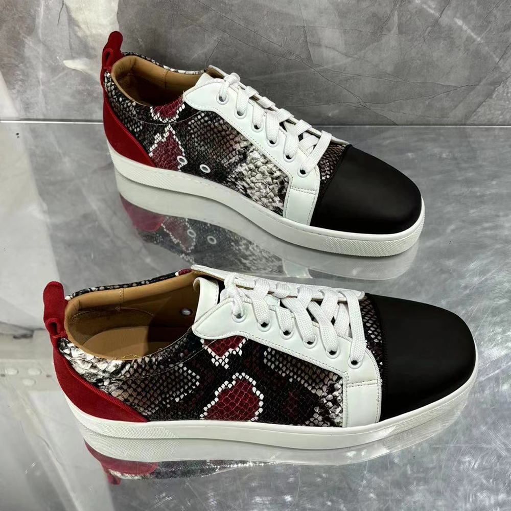 Gentleman's Red bottom Sneakers Flower Pattern Polyester Round Toe Sneakers-vocosishoes