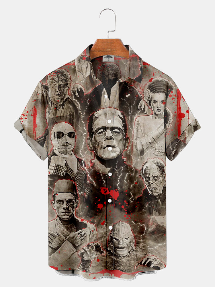 Men's Halloween Classic Monsters Print Shirt PLUSCLOTHESMAN