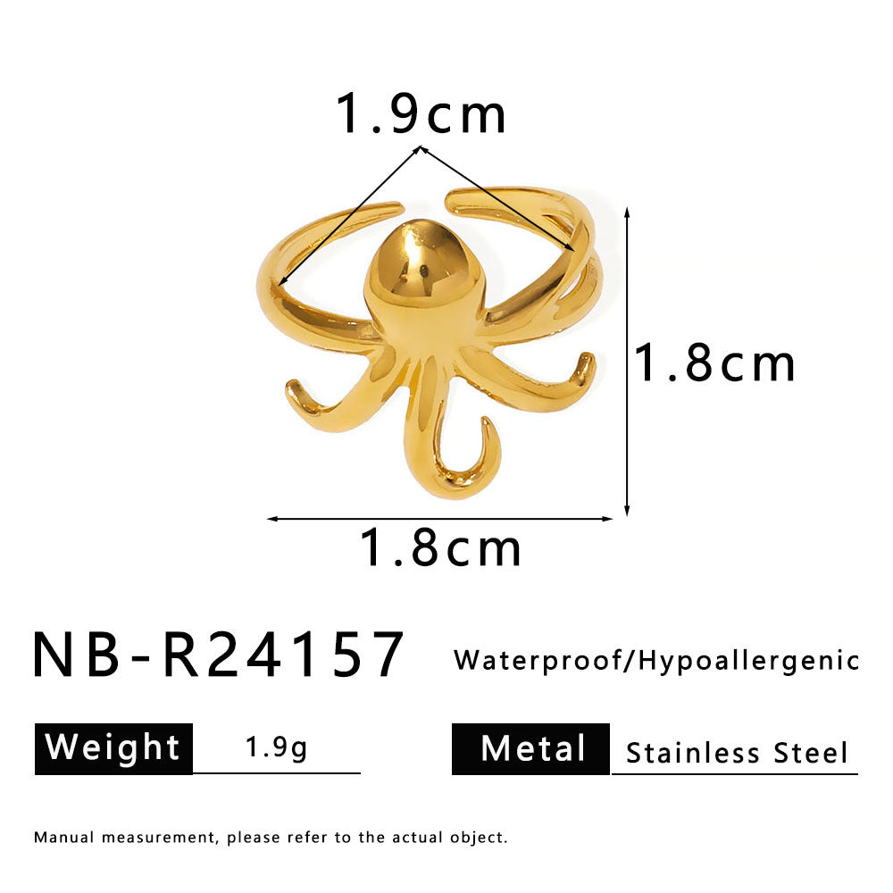 Titanium Steel Simple Rings Female Niche Three-Legged Octopus Design Stainless Steel Jewelry Ring