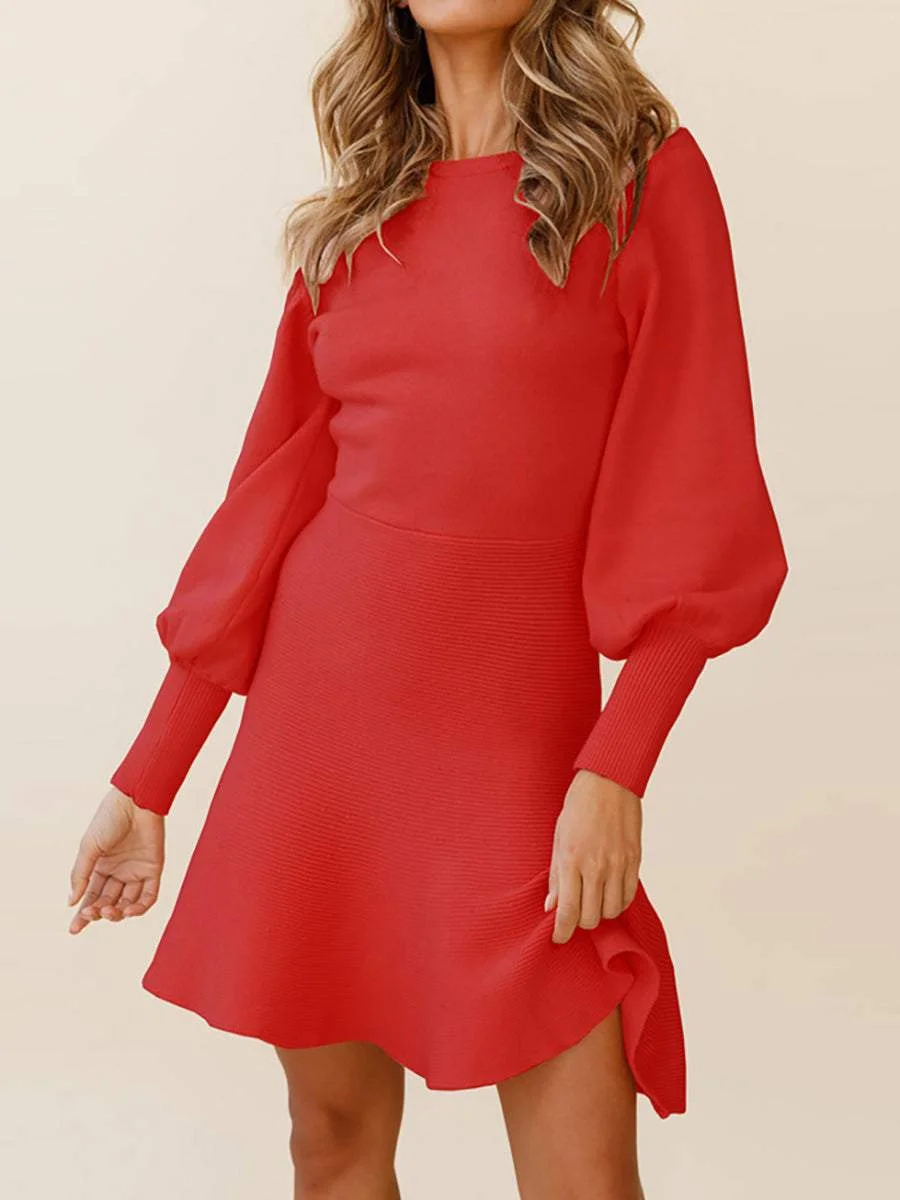 Lantern sleeve base sweater dress