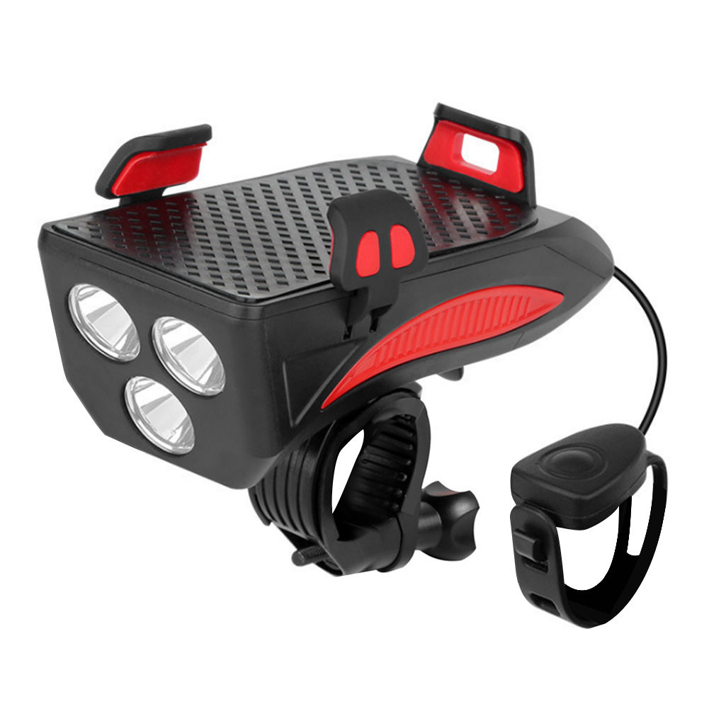 

4 in 1 MTB Bicycle T6 LED 400LM Headlight with Power Bank Phone Holder Horn, Red, 501 Original