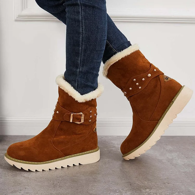 Non Slip Snow Ankle Boots Warm Fur Lined Slip on Booties