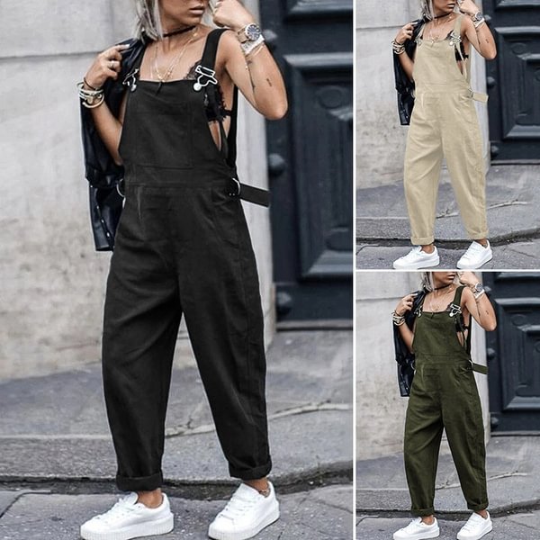 Women Solid Color Sleeveless Long Jumpsuit Casual Fashion Loose Dungaree Playsuit Plus Size Overalls - Shop Trendy Women's Fashion | TeeYours