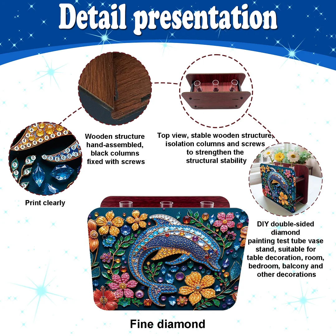 Dolphin DIY Flower Vase Wooden Double Sided Desktop Diamond Art Kit Home Decor
