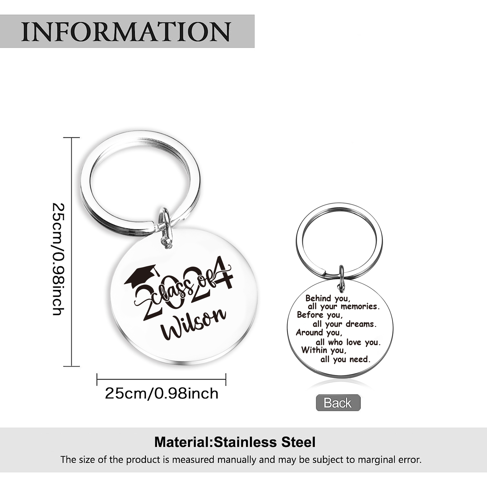 Class of 2024 - Personalised Graduation Circle Keychain Custom Name & Text Keychain Graduation Gift-Jessemade AU