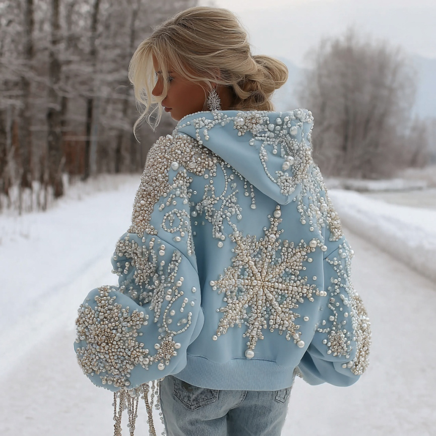 Women's Christmas Snowflake Pattern Long Sleeve Hoodie