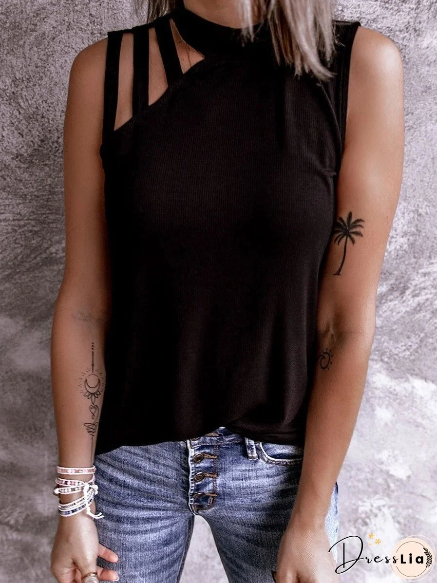 Solid Color Hollow Round Neck Tanks Tops
