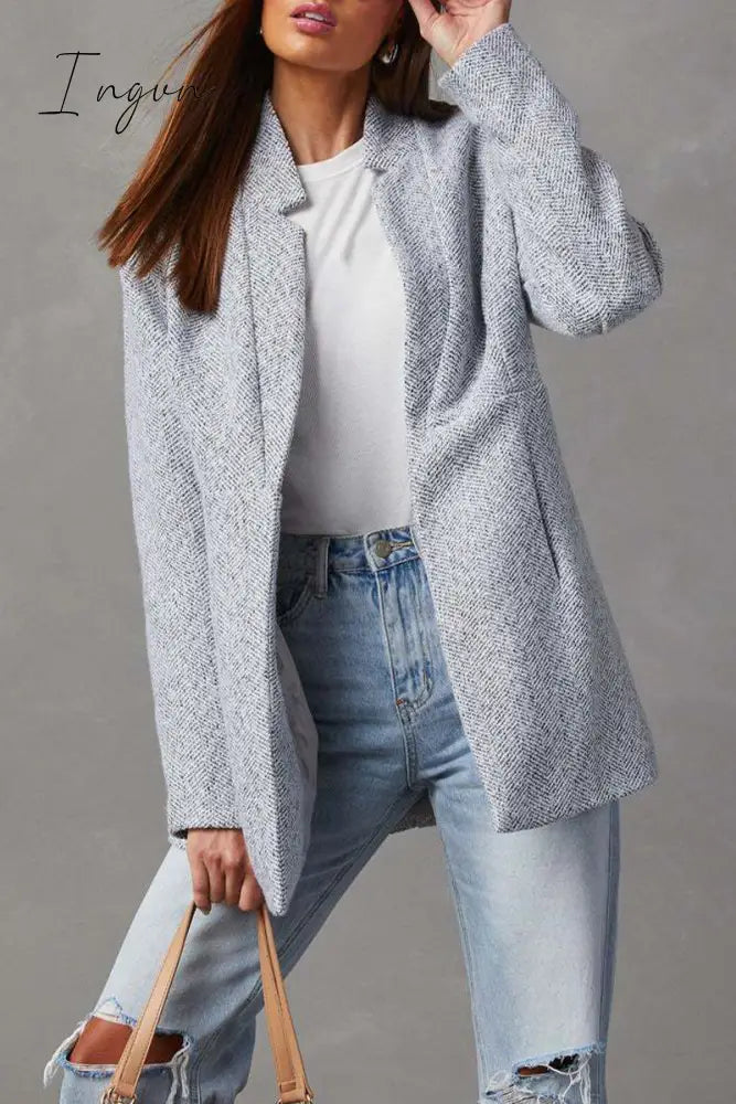 Ingvn - Casual Simplicity Solid Pocket V Neck Outerwear White / Xs Outerwear/Coats & Cardigan