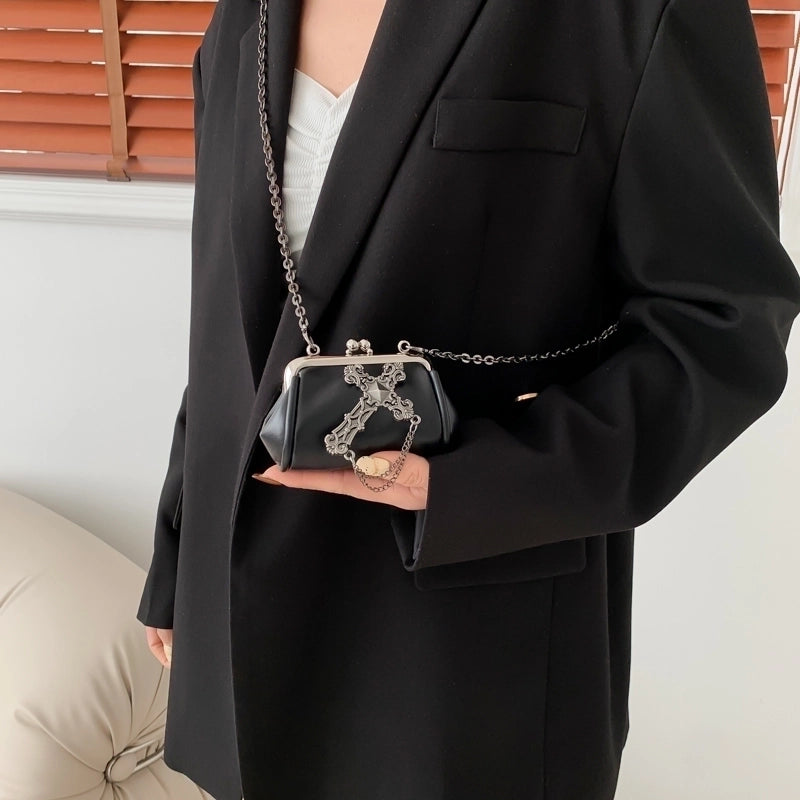 Halloween Women’s Small Pu Leather Cross Skull Streetwear Buckle Crossbody Bag