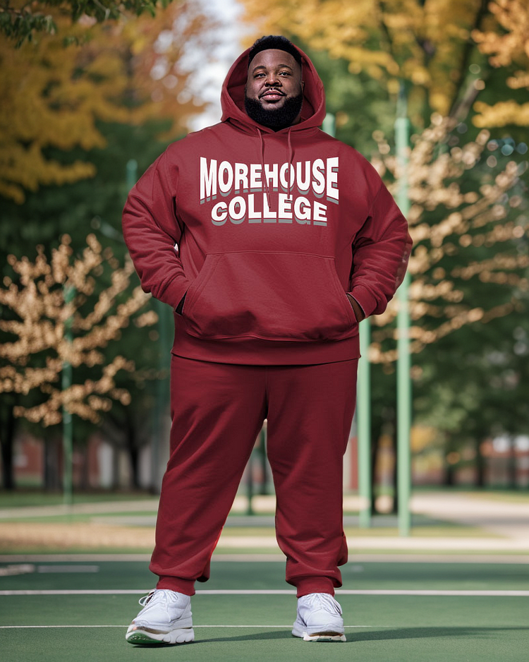 Men's Plus Size Morehouse University Style Hoodie and Sweatpants Two Piece Set