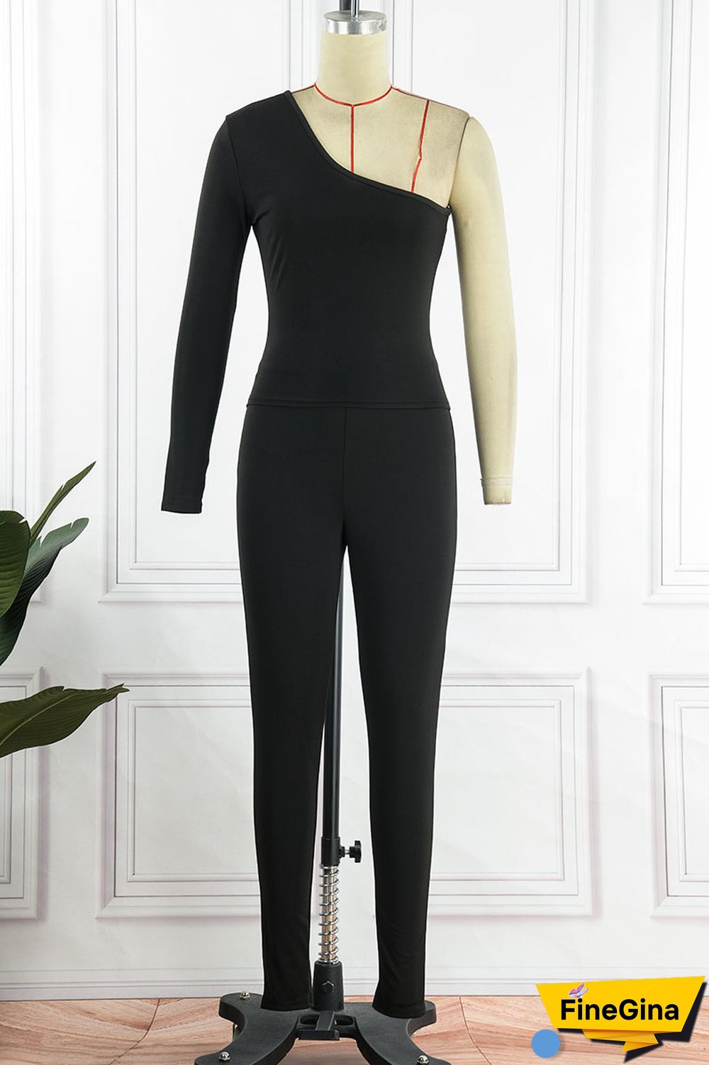 Red Sexy Solid Patchwork Oblique Collar Long Sleeve Two Pieces