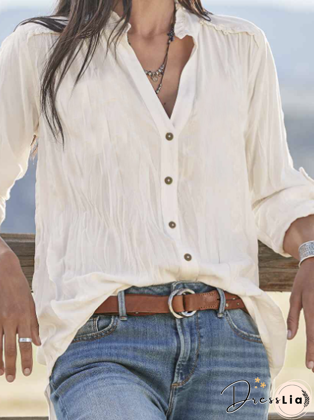 Shift Long Sleeve Cotton Plain Blouse