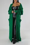 Women's Long Knit Solid Color Dual Pocket Cardigan