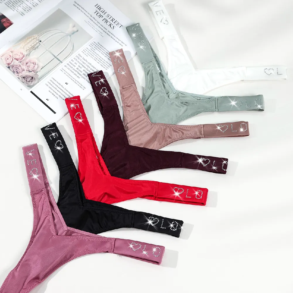 Athvotar Athvotar Water Drill English Letter Loose With Sexy Trousers T Trousers Comfortable Ice Silk Thongs Ladies Trousers